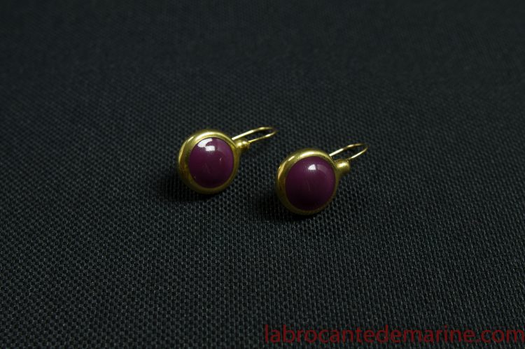 Boucles D'oreilles Vintage Pierre Lang - Pierre Mauve - Occasion Avec Quelques Usures