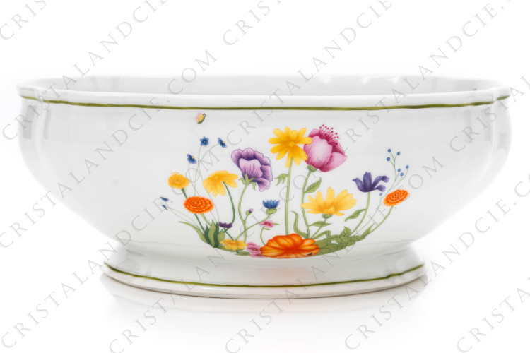 Saladier en porcelaine de Limoges de la maison Raynaud pour Denby modèle English Garden orné de fleurs polychromes et d insectes