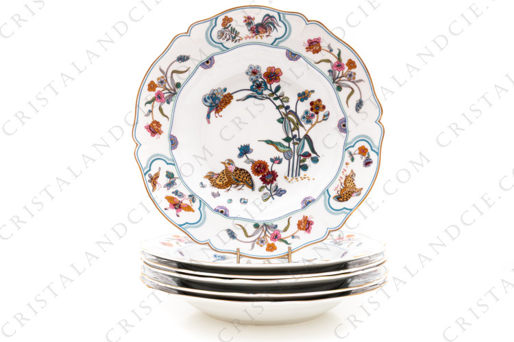 Six soup plates Golden Quails by Haviland
