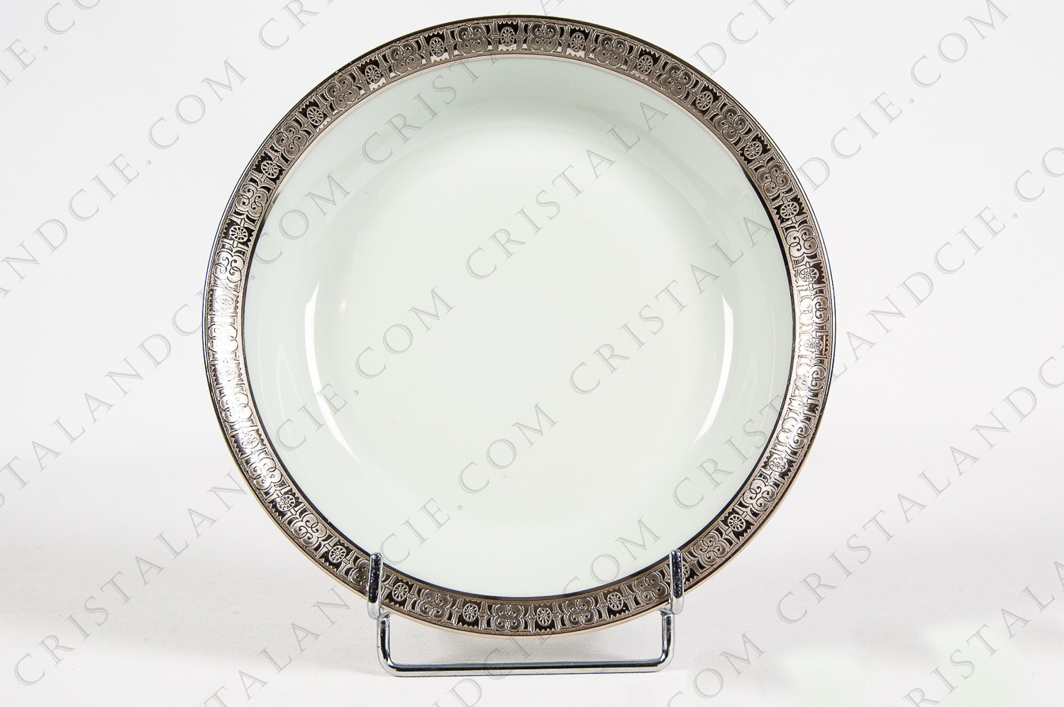 Soup plate in Limoges china by Haviland and Parlon pattern Macao, celadon paste decorated with platinum inlays  photo-1