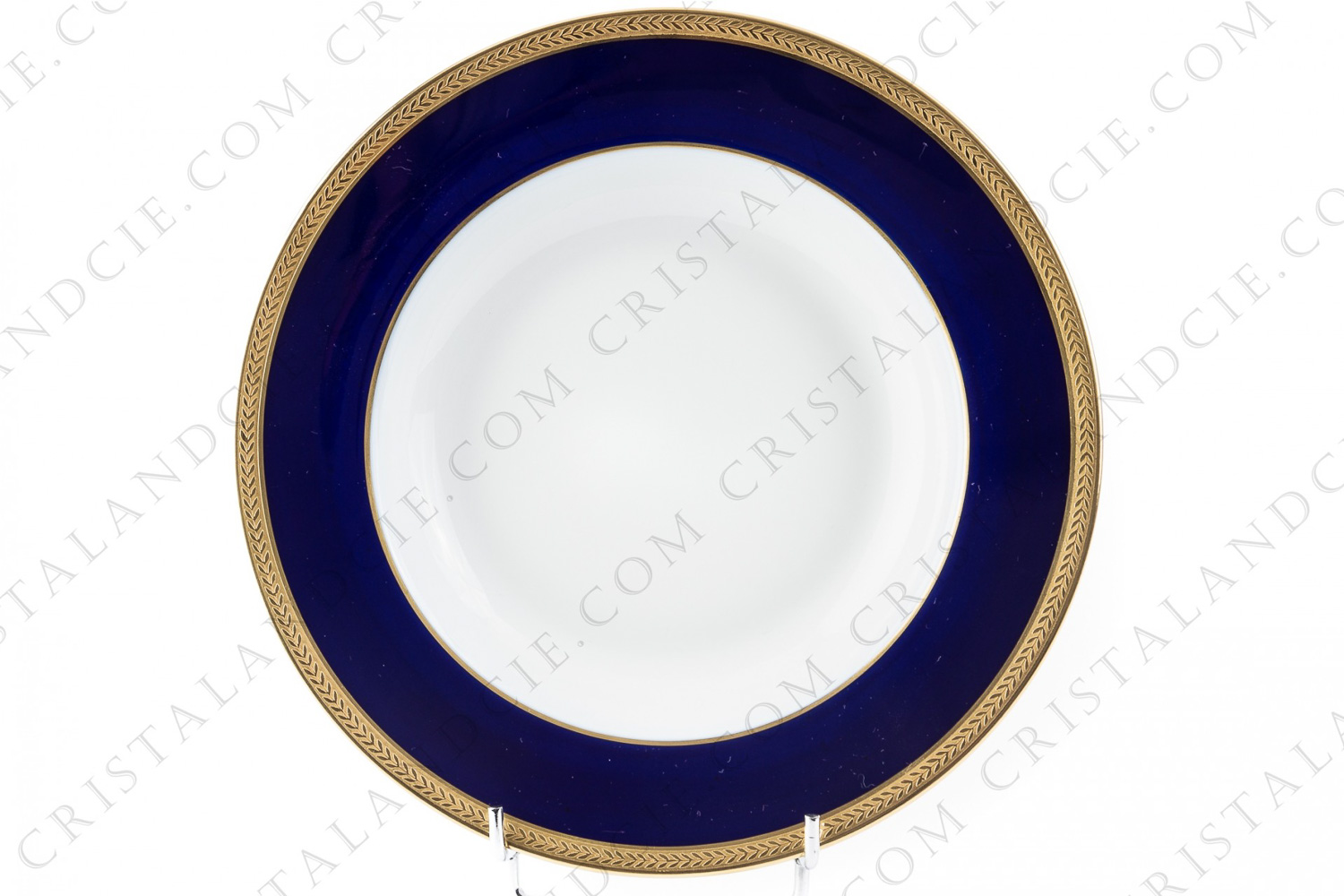 Soup plate in Limoges china by Bernardaud pattern Palaiseau, decorated with cobalt blue frieze and gold inlays photo-1