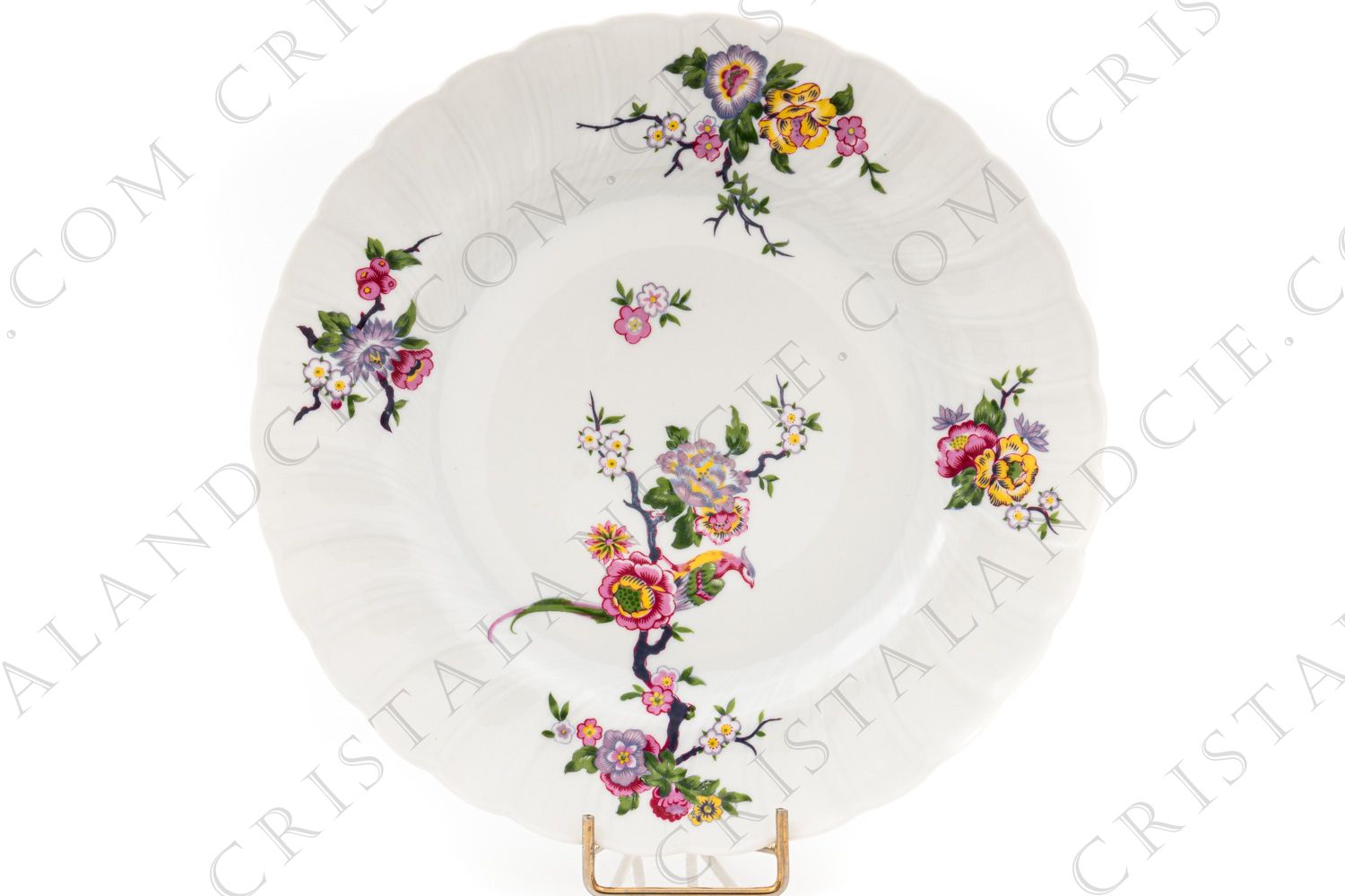Assiette à dessert en porcelaine de Limoges de la maison Bernardaud modèle Bengali décorées de fleurs polychromes et d oiseaux de paradis photo-1