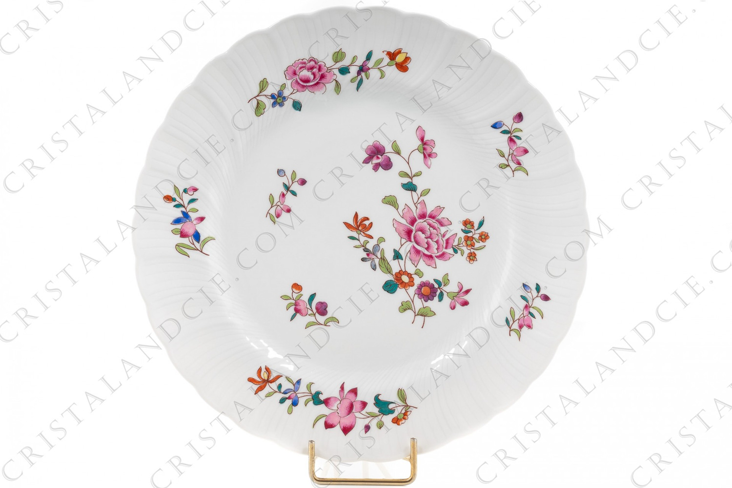 Dessert plate in Limoges china by Bernardaud pattern Lowestoft decorated with polychrome flowers photo-1
