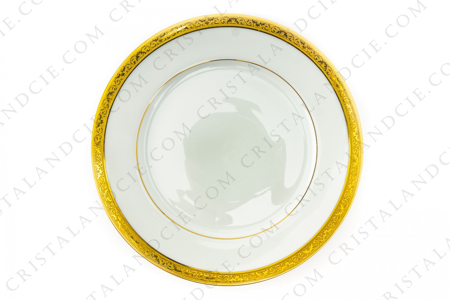 Dinner plate in Limoges china by Raynaud pattern Ambassador gold, decorated with a gold inlays frieze photo-1