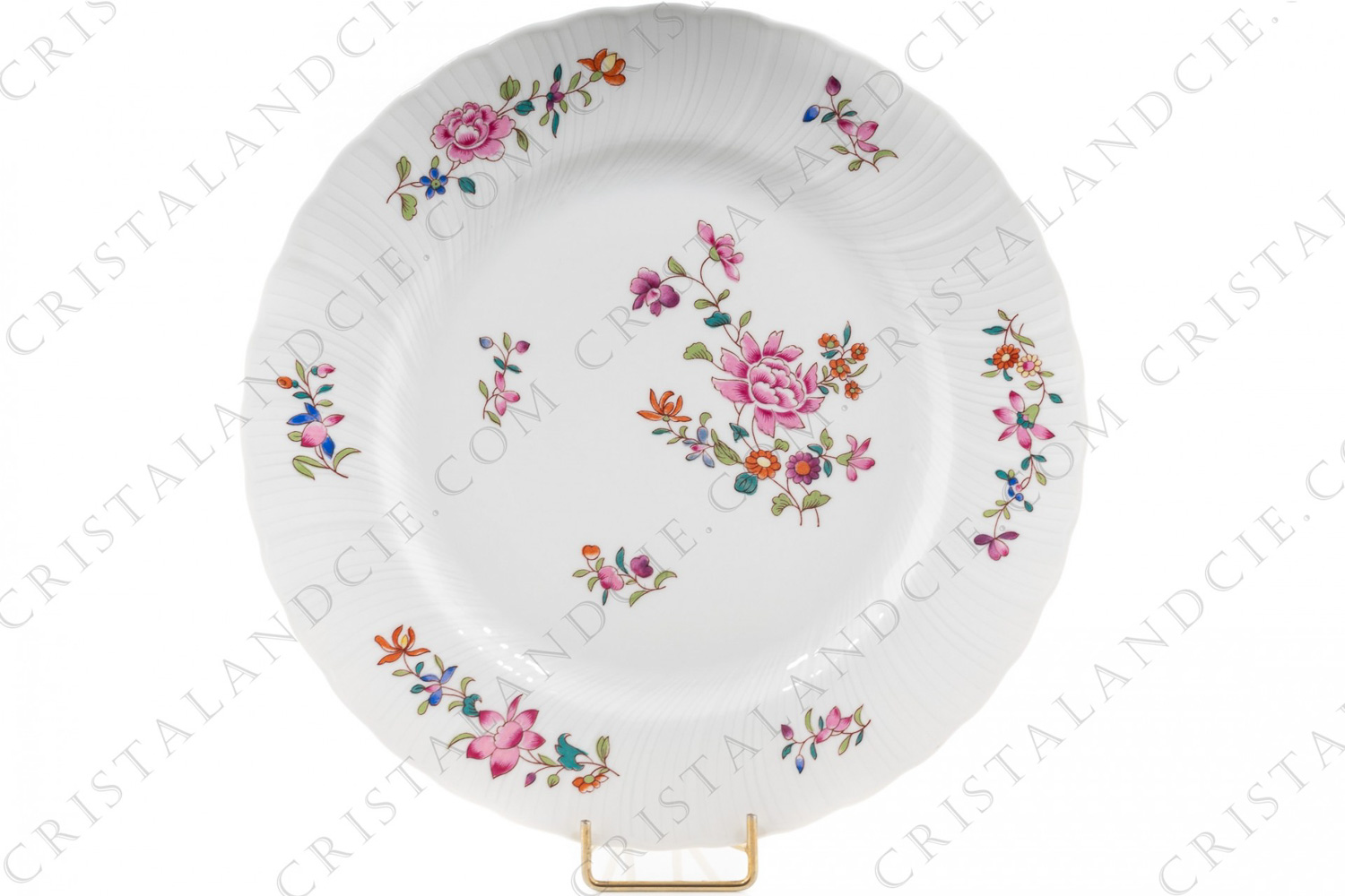 Dinner plate in Limoges china by Bernardaud pattern Lowestoft decorated with polychrome flowers photo-1