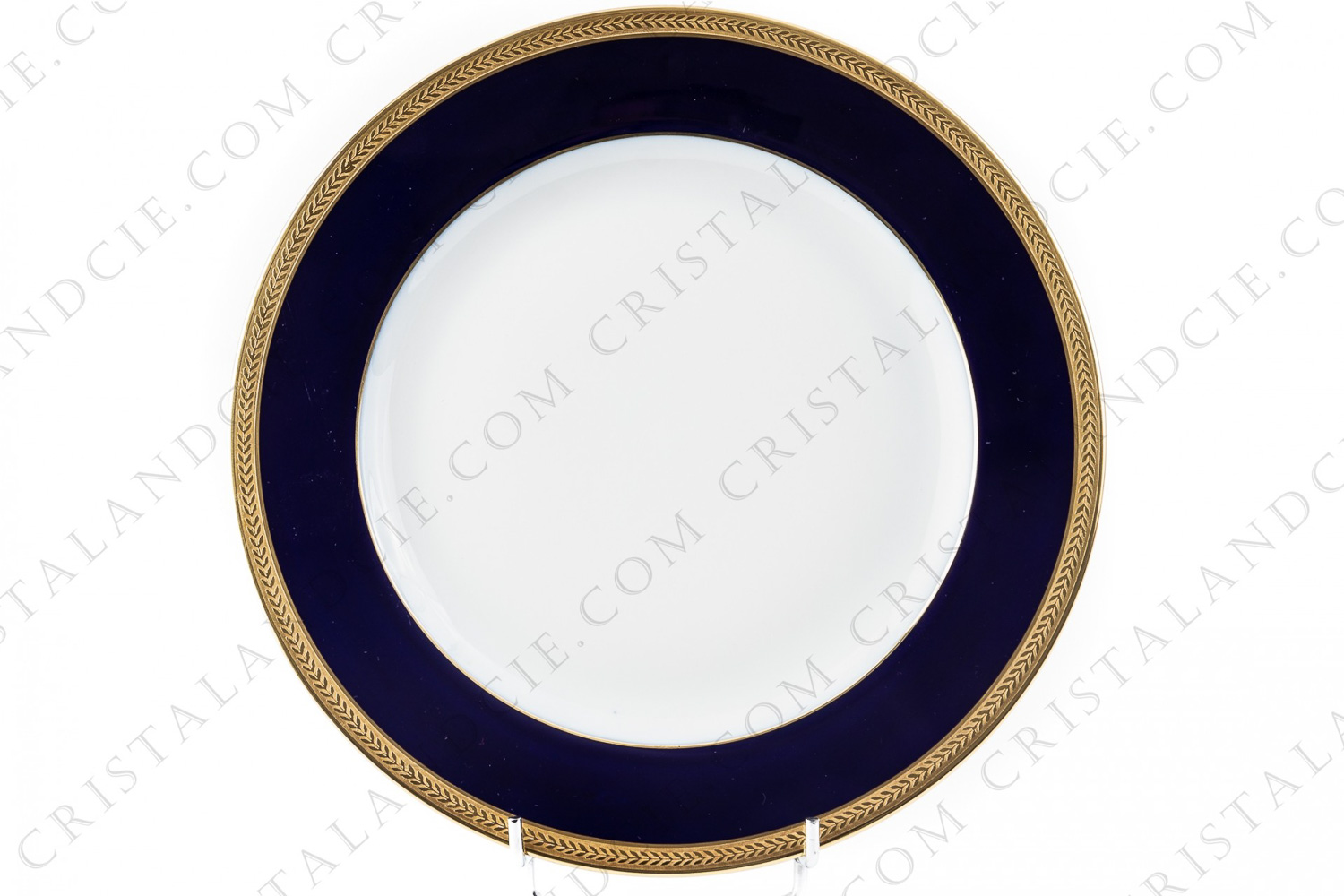 Dinner plate in Limoges china by Bernardaud pattern Palaiseau, decorated with cobalt blue frieze and gold inlays photo-1