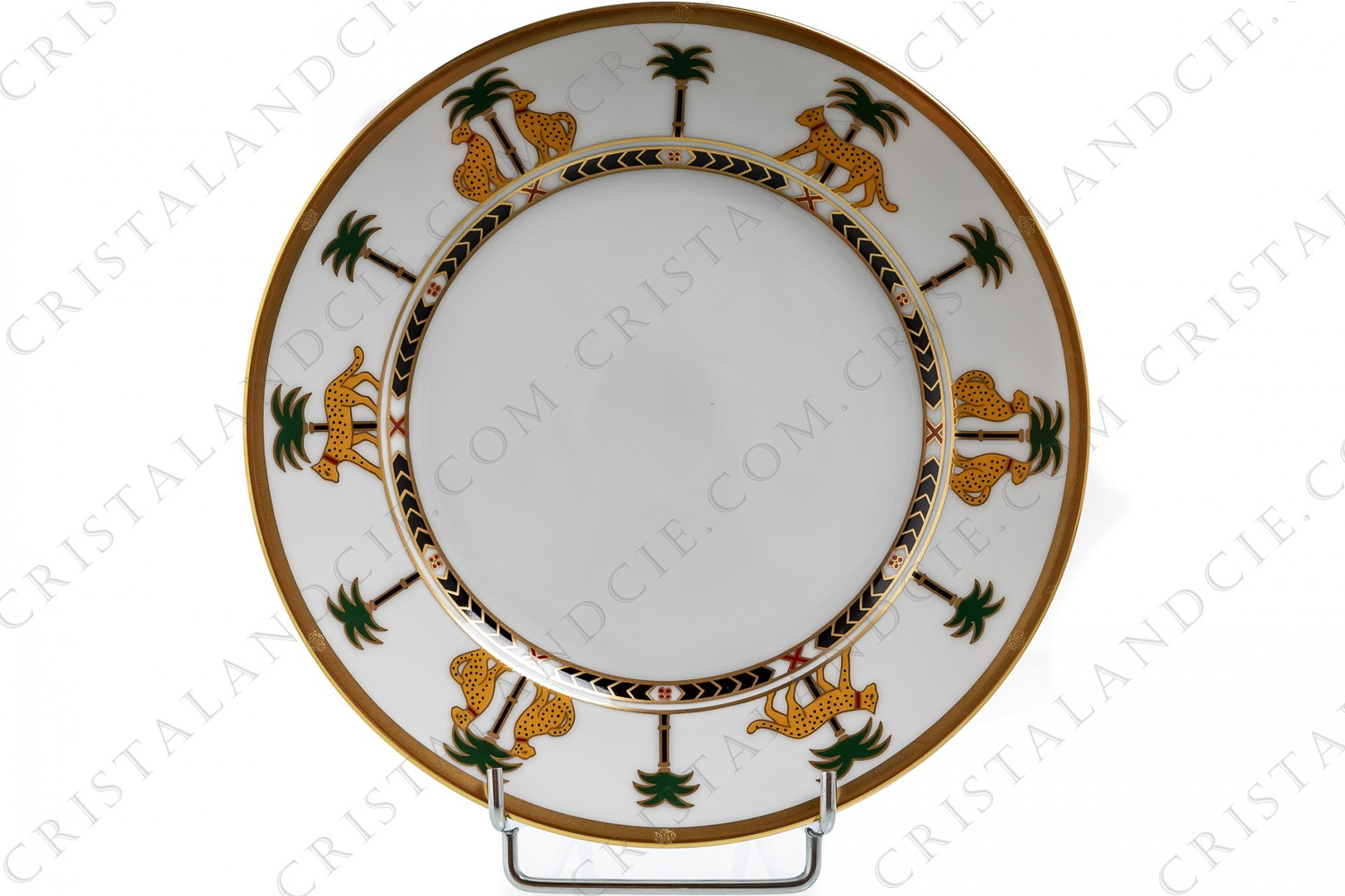 Assiette à salade en porcelaine de Christian Dior modèle Casablanca décorée de léopards et palmiers polychromes et de filets or photo-1