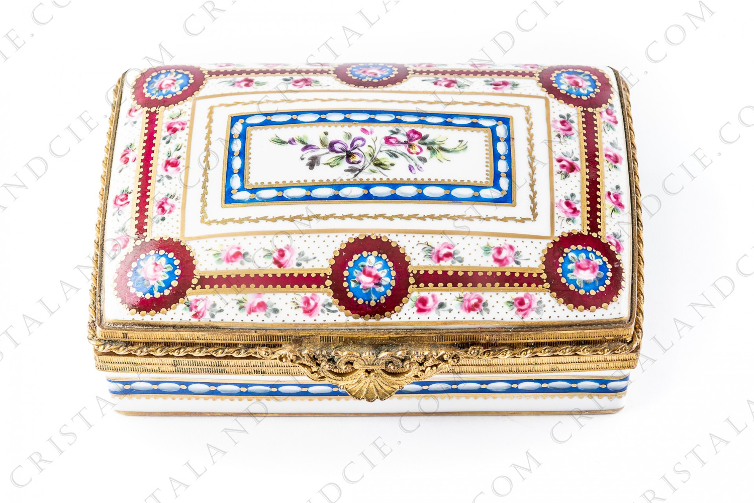 Boite en porcelaine de Paris des ateliers Le Tallec à décor peint à la main de fleurs polychromes photo-1
