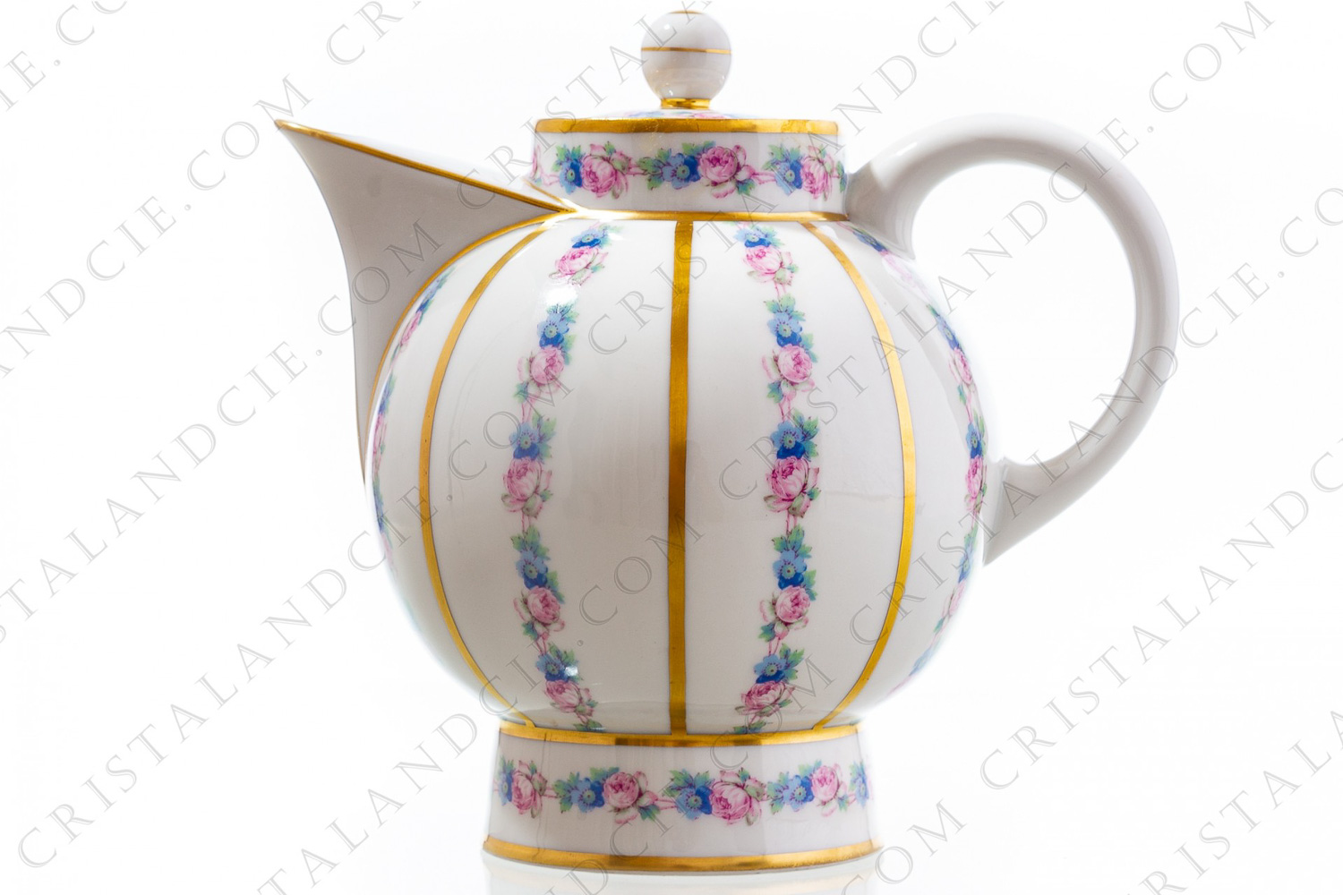 Cafetière Art Déco en porcelaine de Limoges de la maison Legrand présentant un décor de fleurs polycrhomes photo-1