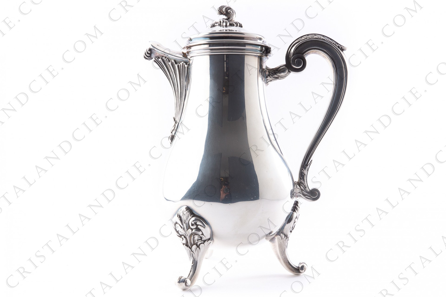 Coffee pot in platted silver by Christofle pattern Marly decorated with acanthus leaves photo-1