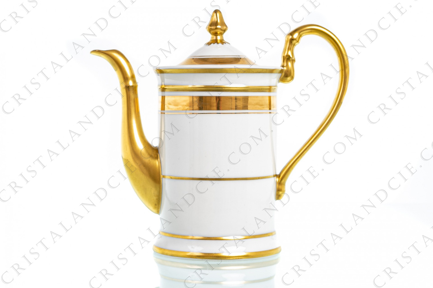 Coffee pot in Limoges china by Pastaud decorated with hand painted gold borders photo-1