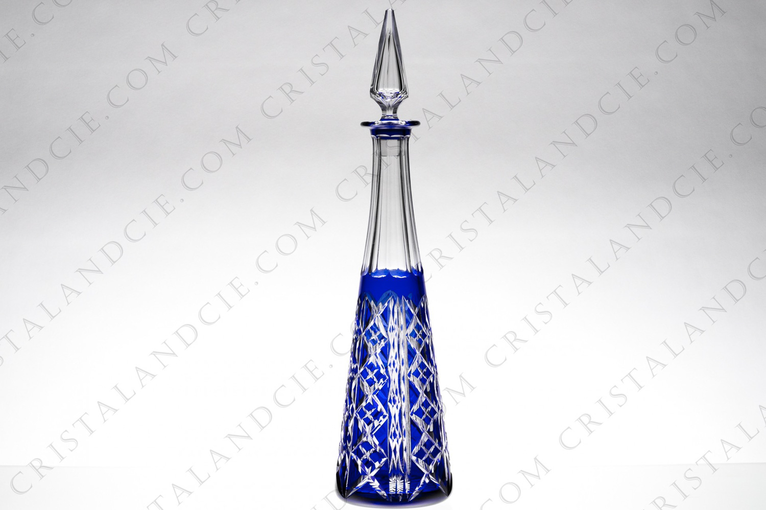Decanter in blue double-layered crystal by Saint-Louis pattern Riesling with an important carved decor photo-1