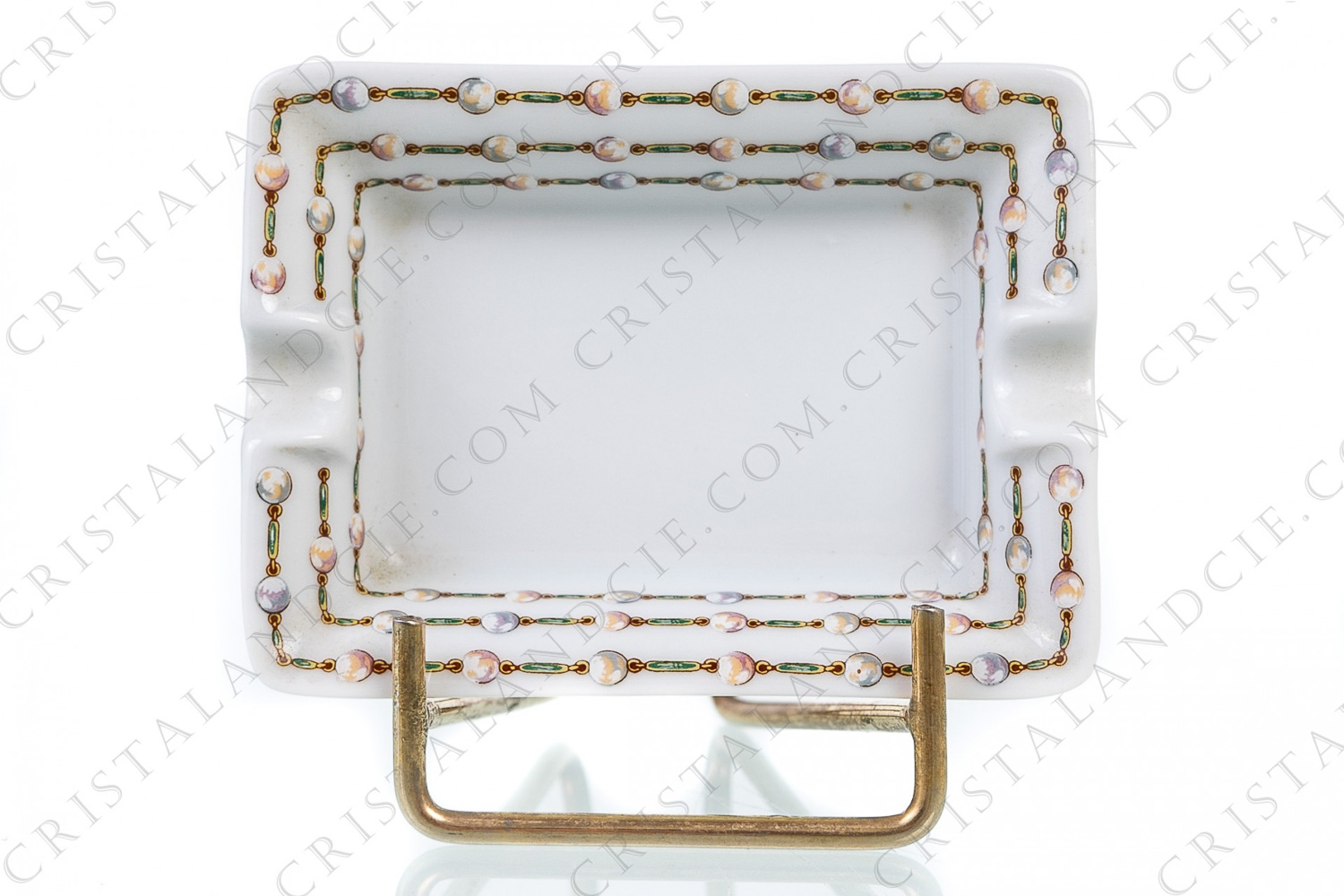 Ashtray in Limoges china by Lalique pattern Perles decorated with friezes of polychromes pearls photo-1