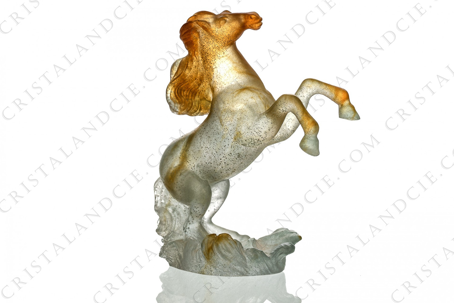 Horse in pate de verre by Daum pattern Marly grey representing a grey and orangy prancing horse photo-1