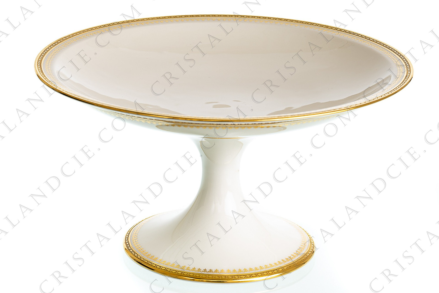 Compotier en porcelaine de Limoges de Théodore Haviland orné de frises en incrustations or, de frises de fleurs de lys et de filets or photo-1