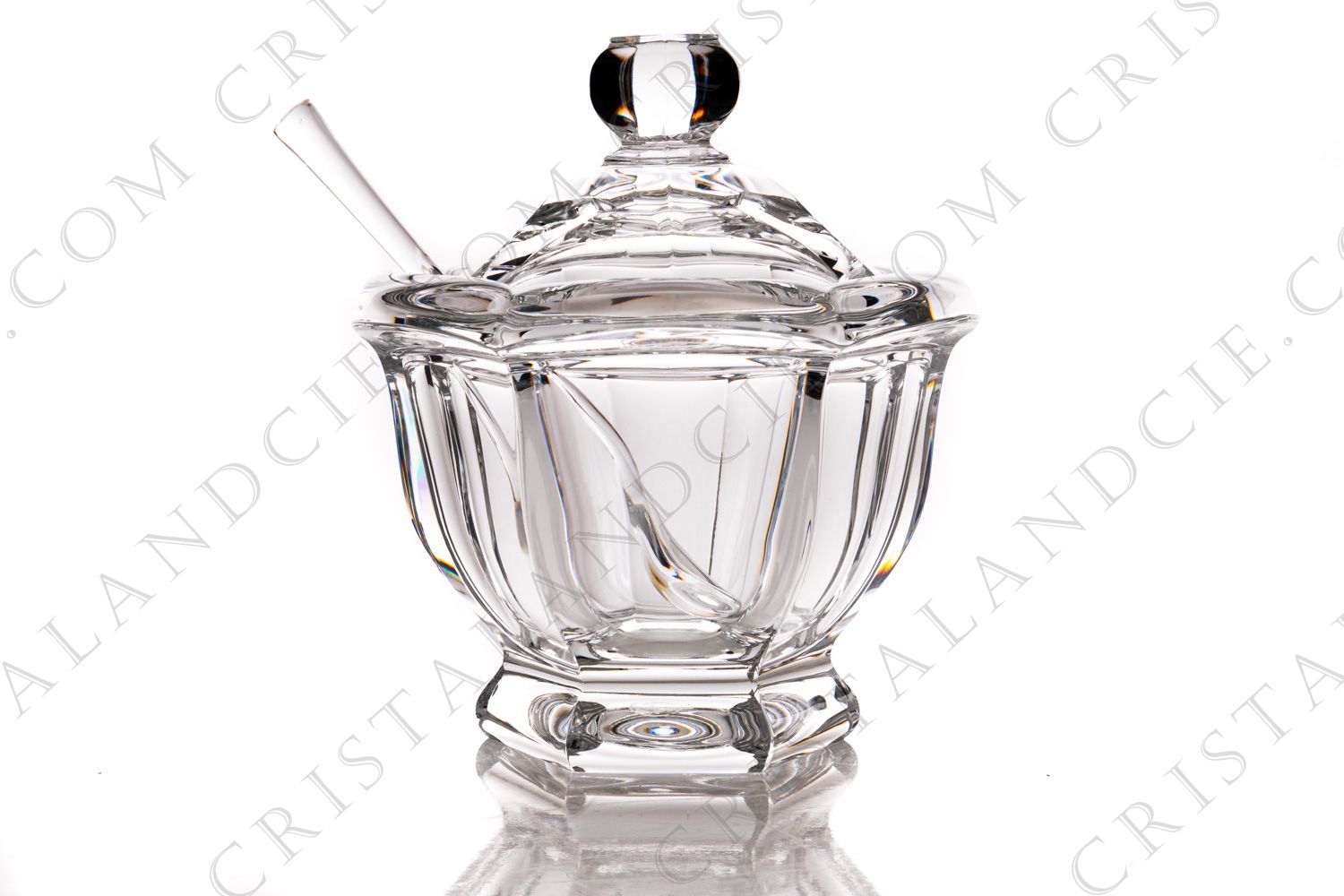 Confiturier et sa cuillère en cristal de Baccarat modèle Harcourt Missouri à décor de pans coupés photo-1