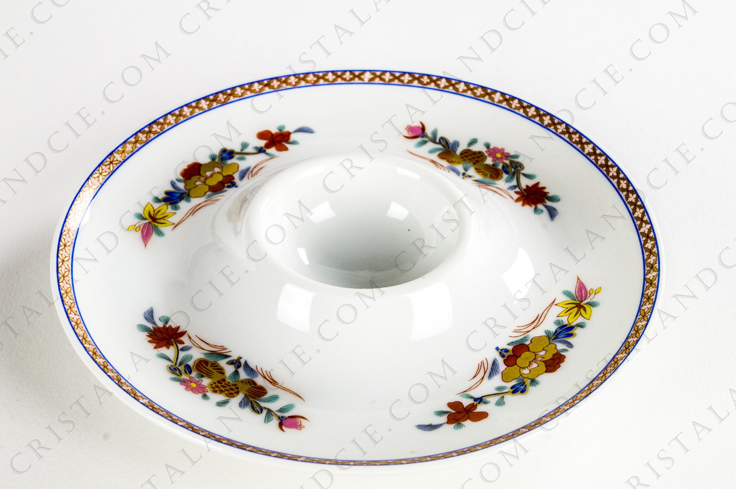 Eggcup in Limoges China by Bernardaud pattern Pondichéry decorated with polychromes and gold flowers photo-1