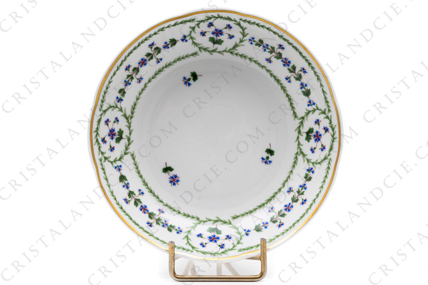 Small cup in Limoges china by Bernardaud pattern Barbeaux decorated with a polychrome frieze of cornflowers and a gold border photo-1
