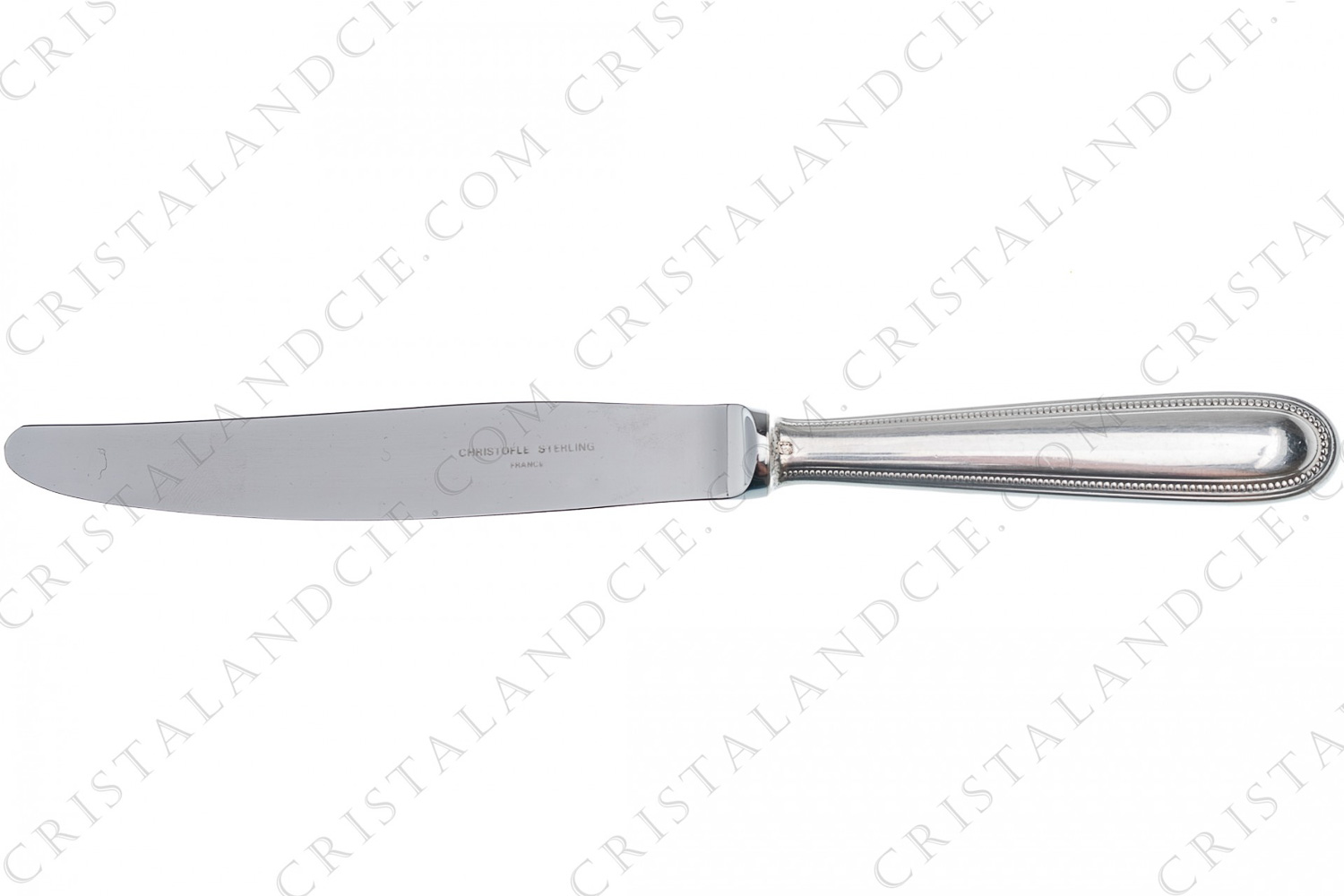 Dinner knife in sterling silver by Christofle pattern Perles decorates with a frieze of pearls photo-1