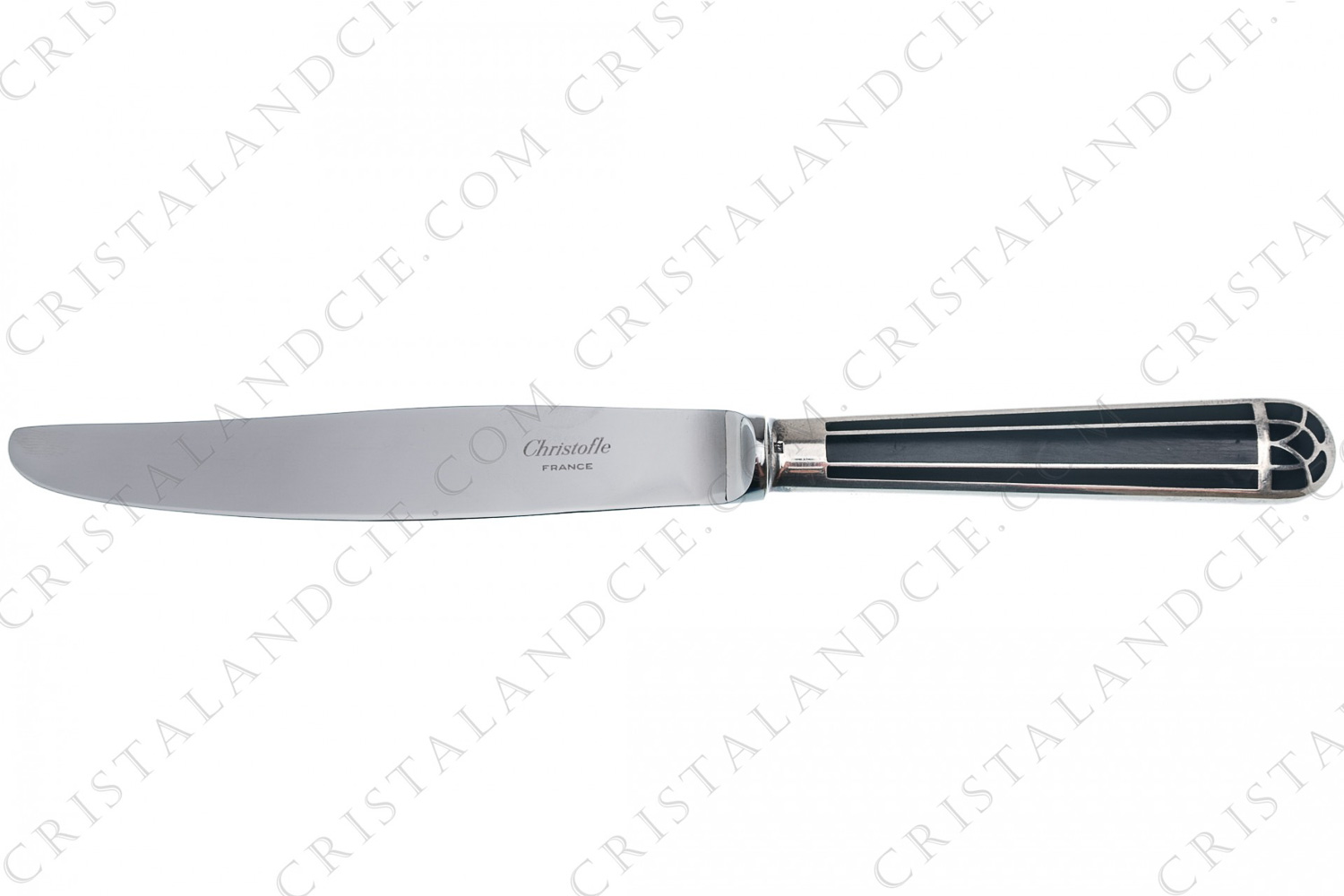 Dinner knife in plated silver by Christofle pattern Talisman with the handle is inlaid with black Chinese lacquer photo-1