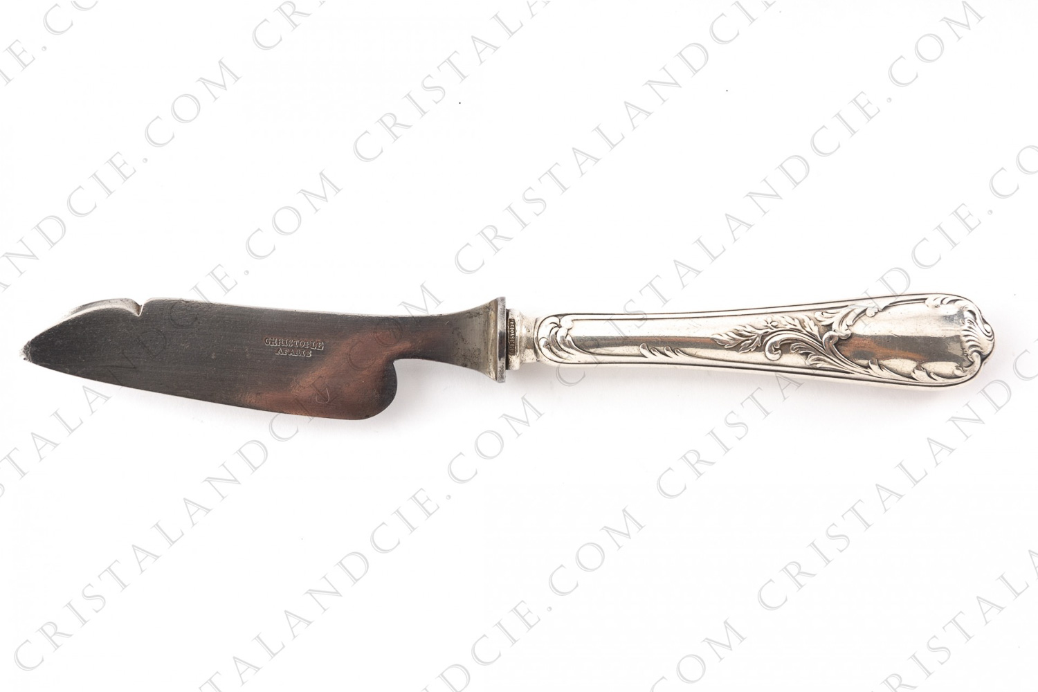 Old cheese knife in platted silver by Christofle pattern Marly with a Rocaille pattern photo-1