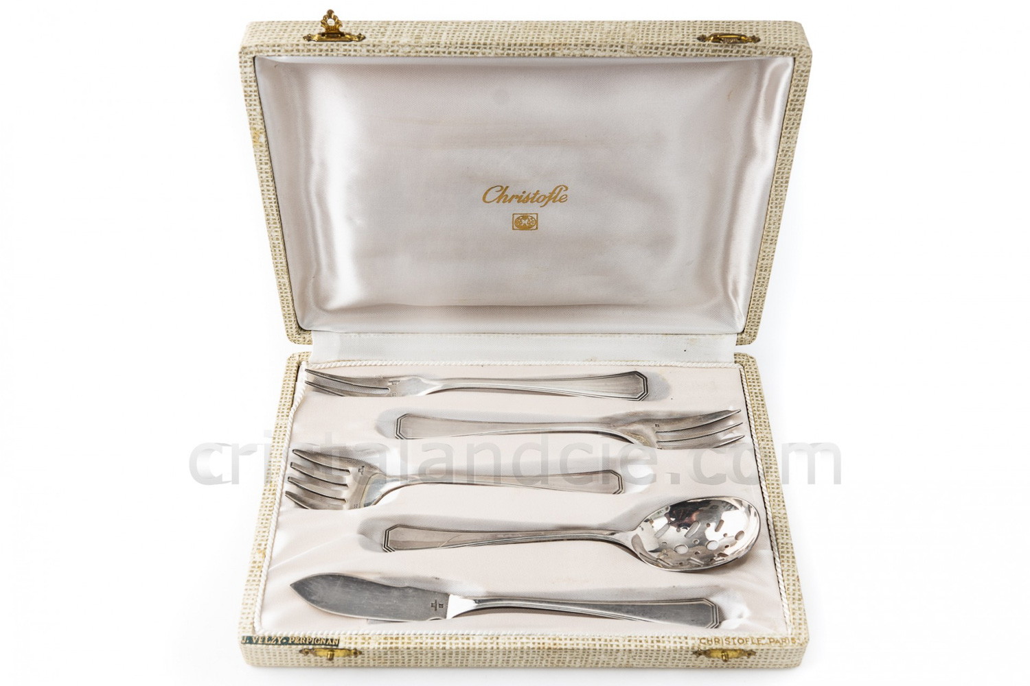 Hors d oeuvres flatware in plated silver by Christofle pattern America including five pieces photo-1