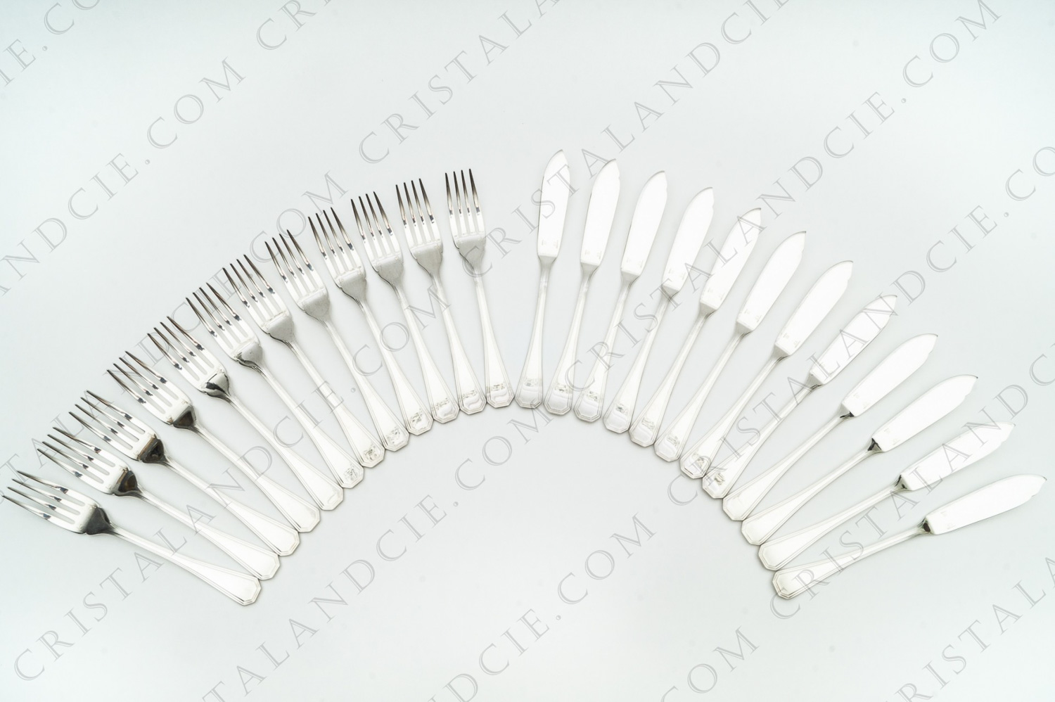 Set of twelve fish flatwares in plated silver by Christofle pattern America decorated with meshes photo-1