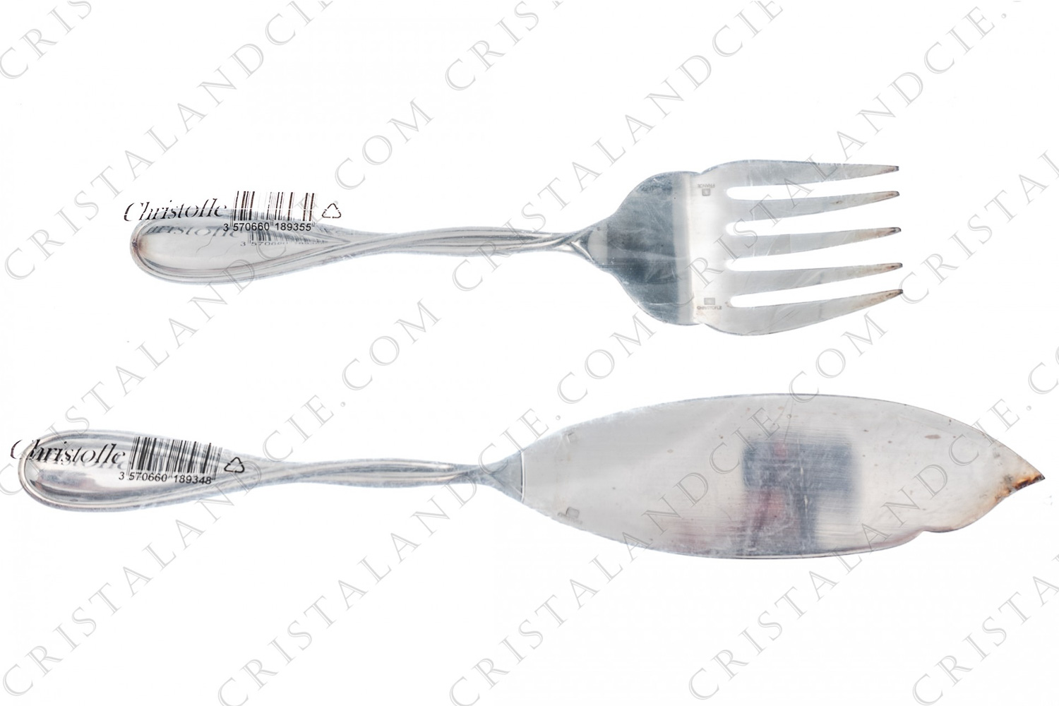 Fish serving flatware in plated silver by Christofle pattern Galea with a twisted handle photo-1