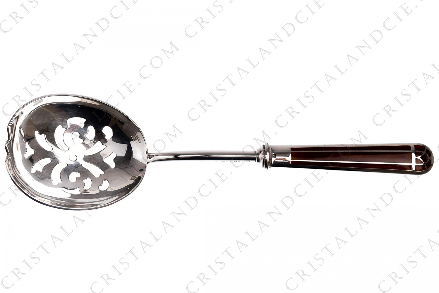 Ice cube spoon in platted silver by Christofle pattern Talisman ocre, the handle is in cloisonné with ocre Chinese lacquer photo-1