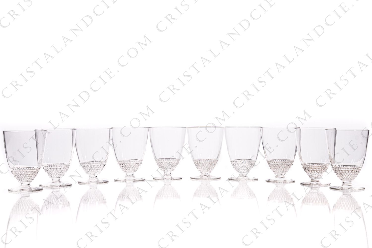 Set of ten sherry glasses n°5 in crystal by Lalique pattern Nippon decorated with friezes of pearls on the gob photo-1