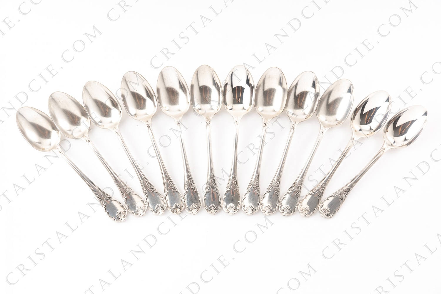 Set of twelve old coffee spoons in platted silver by Christofle pattern Marly with a Rocaille pattern photo-1