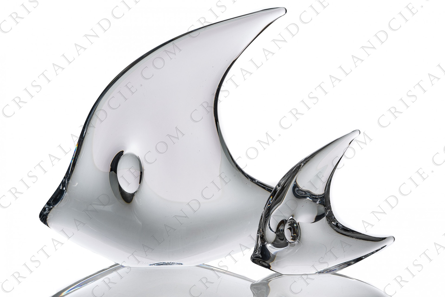 Duo de poissons lune stylisés en cristal de Daum grand et petit modèle photo-1