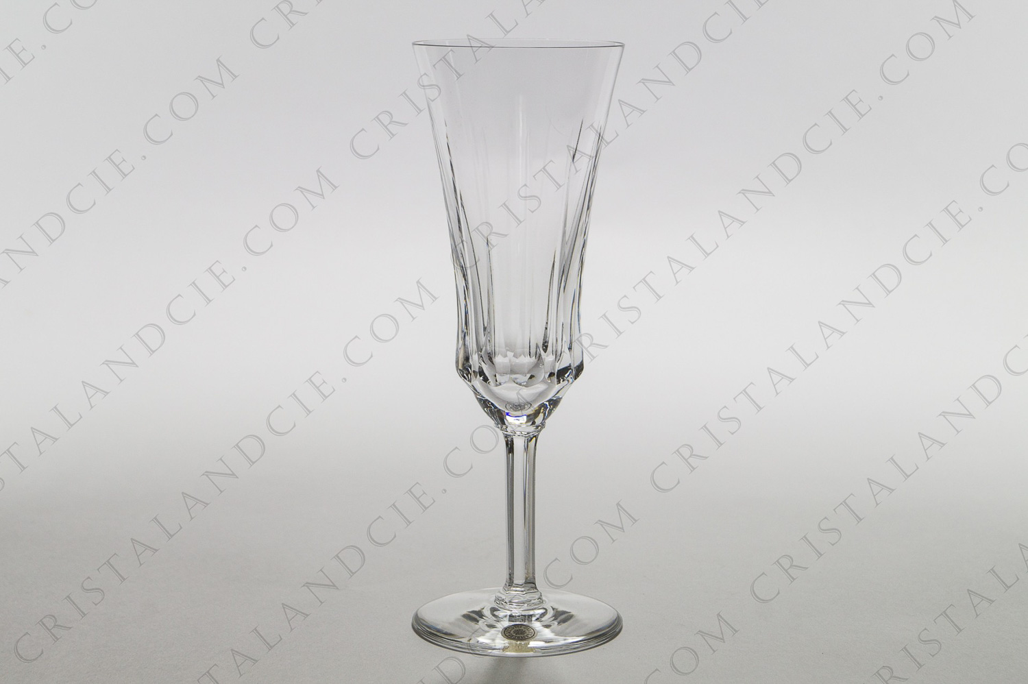 Champagne flute in crystal by Val Saint-Lambert pattern Poitiers with a carved decor and a foot with facets photo-1