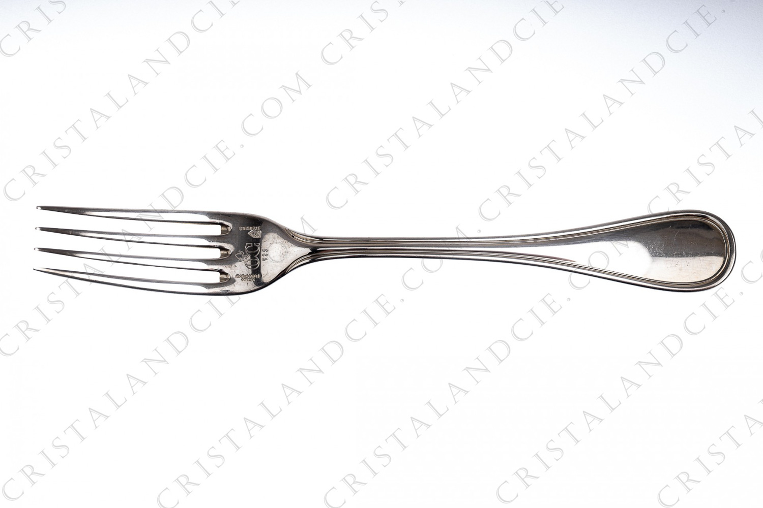 Dinner fork in Sterling silver by Christofle pattern Albi decorated with stripes photo-1