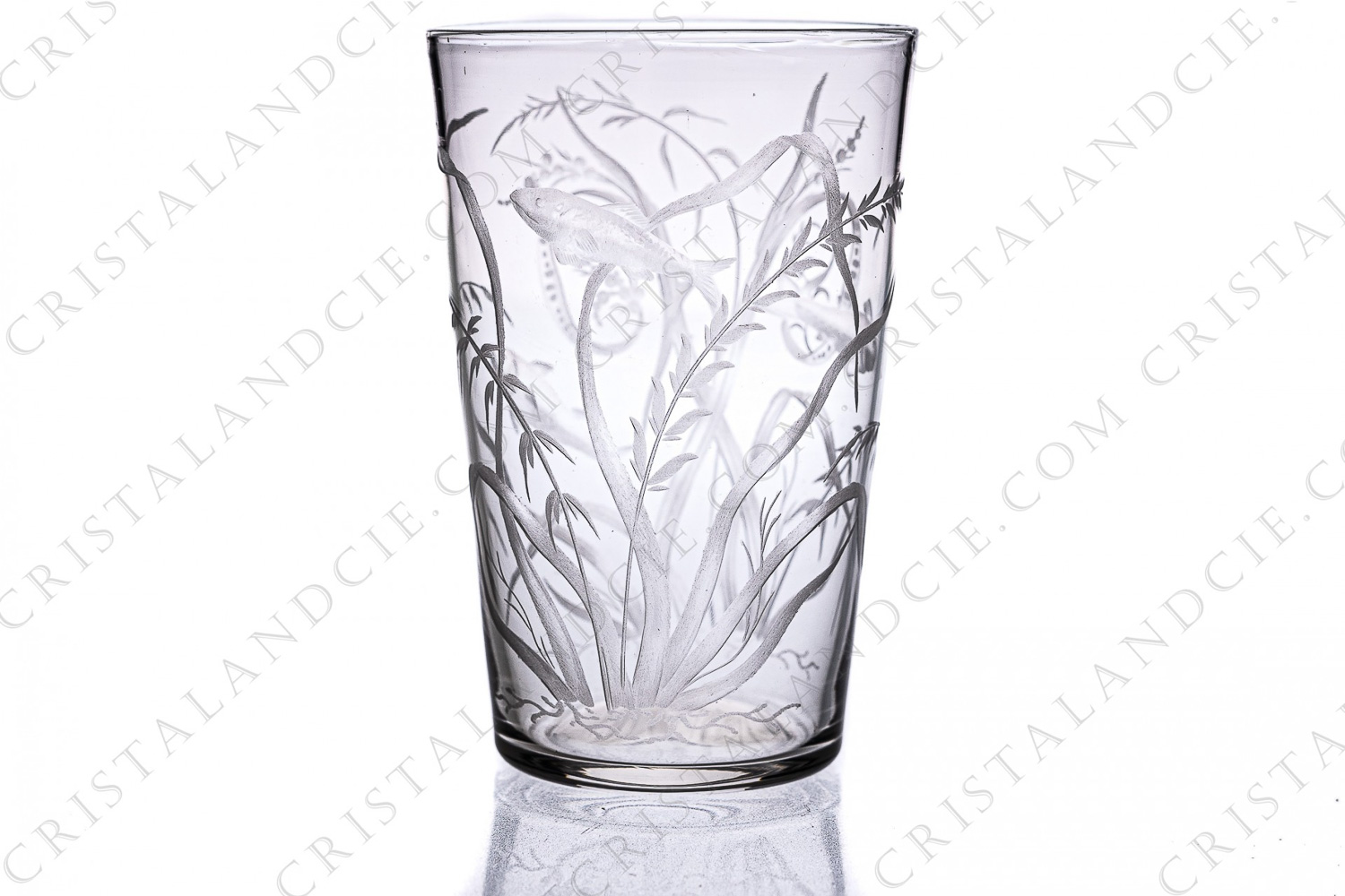 Tumbler in crystal with an important hand-engraved pattern of seaweeds and fishes photo-1