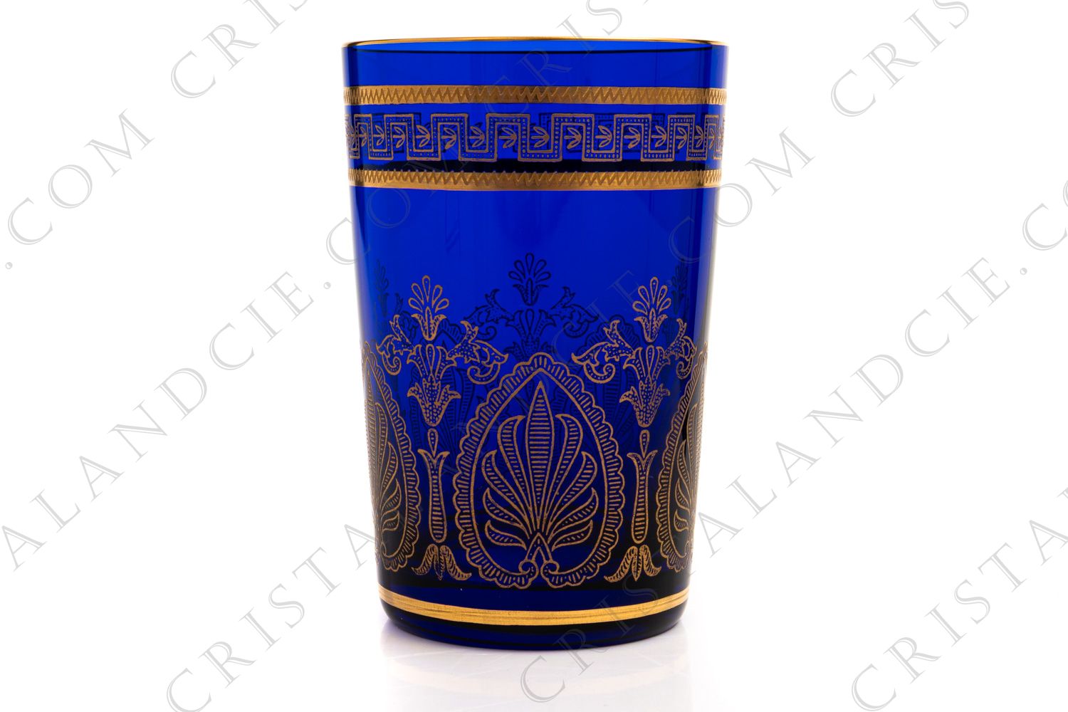 Gobelet à thé en cristal double couches bleu foncé de Saint-Louis modèle Meknes orné de palmettes et frise en incrustations or photo-1