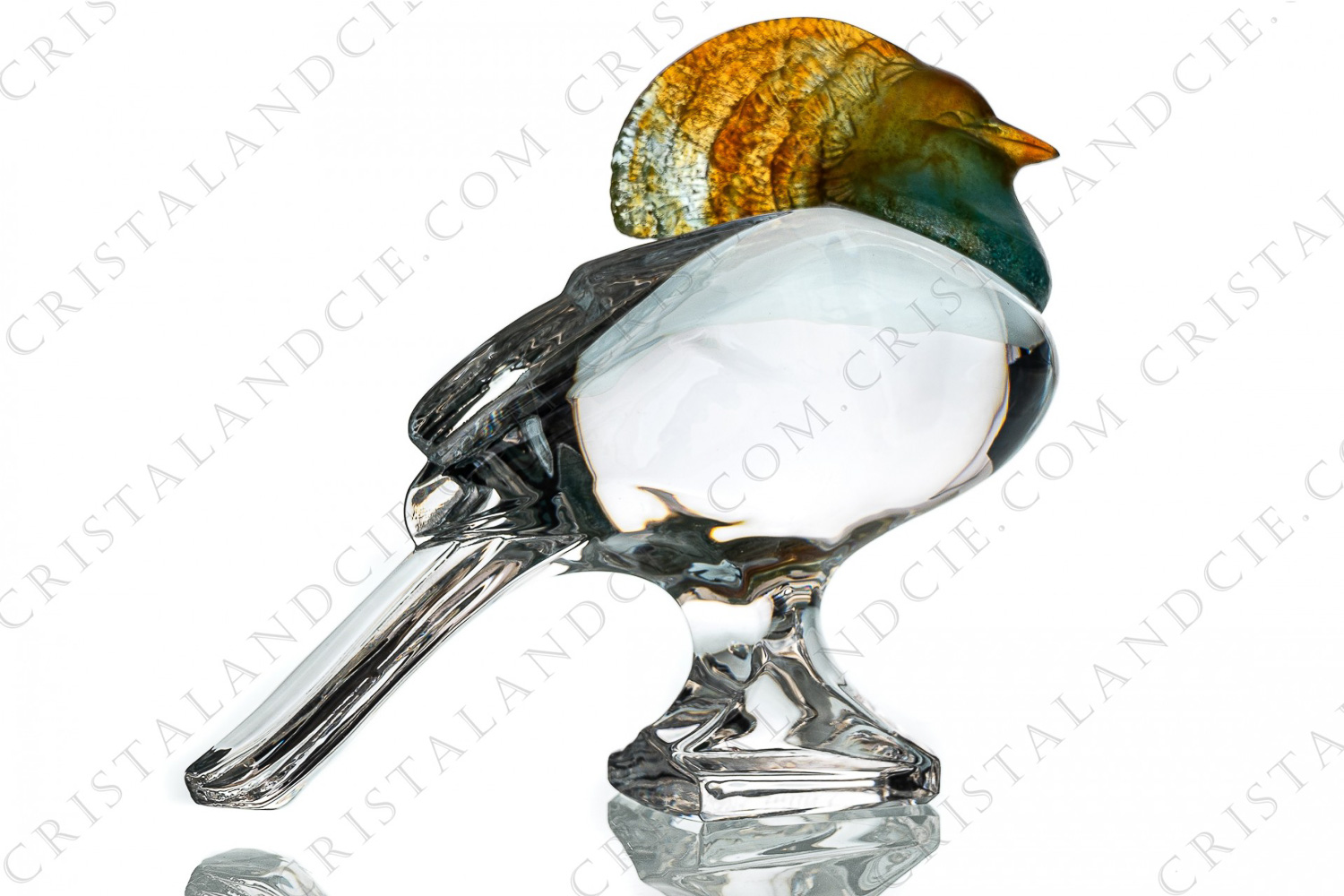Oiseau en cristal et pâte de verre de Daum modèle Goura, corps en cristal et tête en pâte de verre colorée photo-1