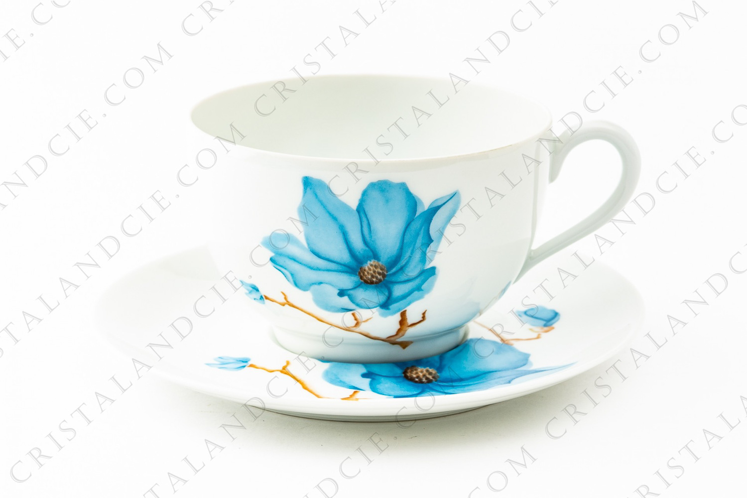 Towering breakfast cup in Limoges china by Haviland et Parlon pattern Hibiscus decorated with blue hibiscus flowers photo-1