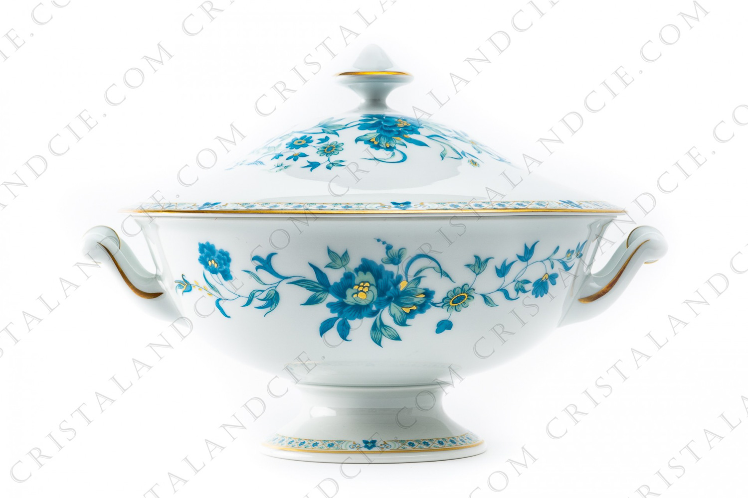 Covered vegetable in Limoges china by Haviland, pattern Nankin decorated with blue and gold flowers photo-1