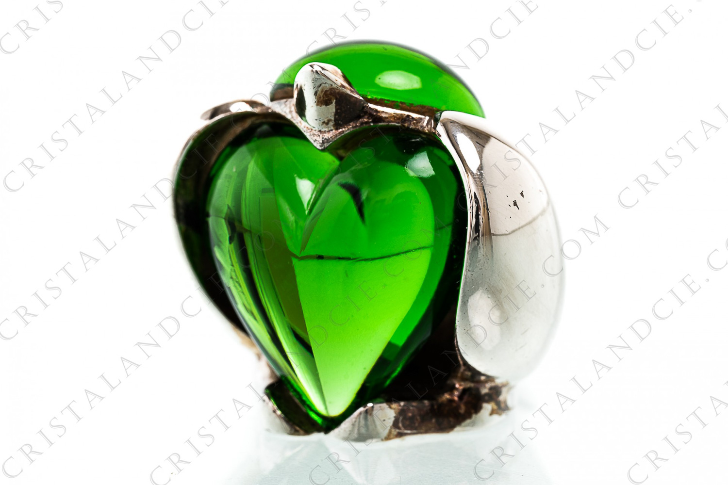 Bird in plated silver and green glass cabochons by Christofle photo-1