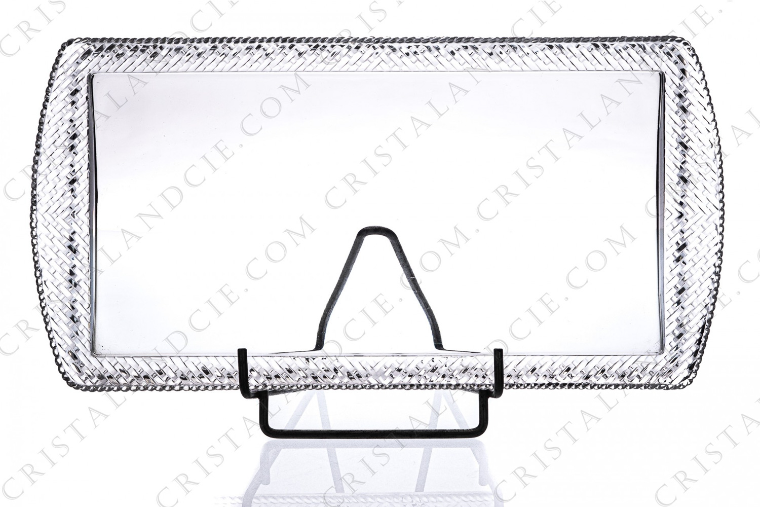 Cake plate in crystal by Lalique pattern Bangkok decorated with braided wicker photo-1