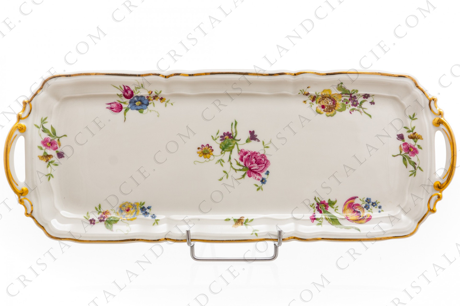 Cake plate in china of Limoges by Bernardaud shape Régence decorated with polychromes flowers photo-1