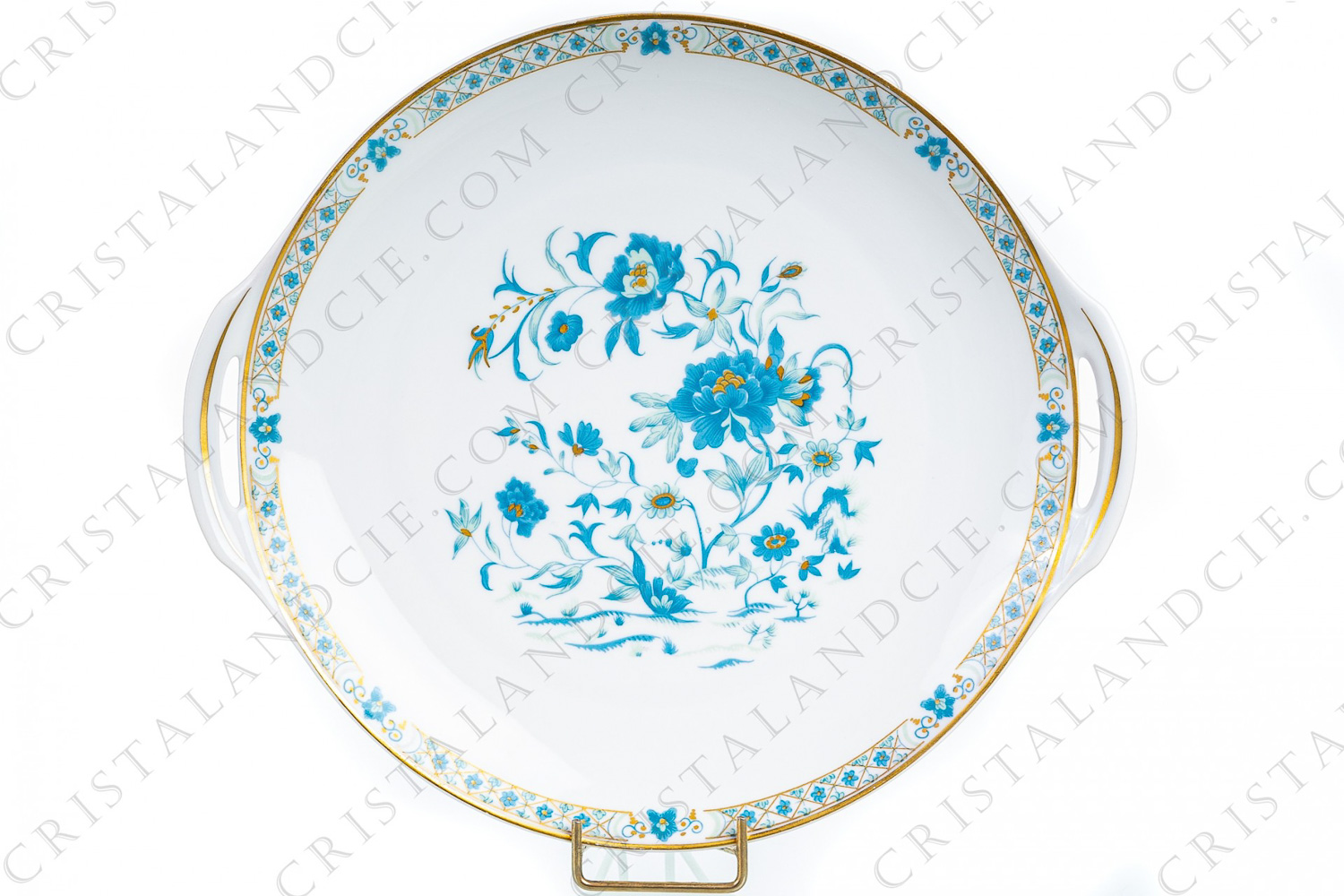 Cake dish in Limoges china by Haviland, pattern Nankin decorated with blue and gold flowers photo-1