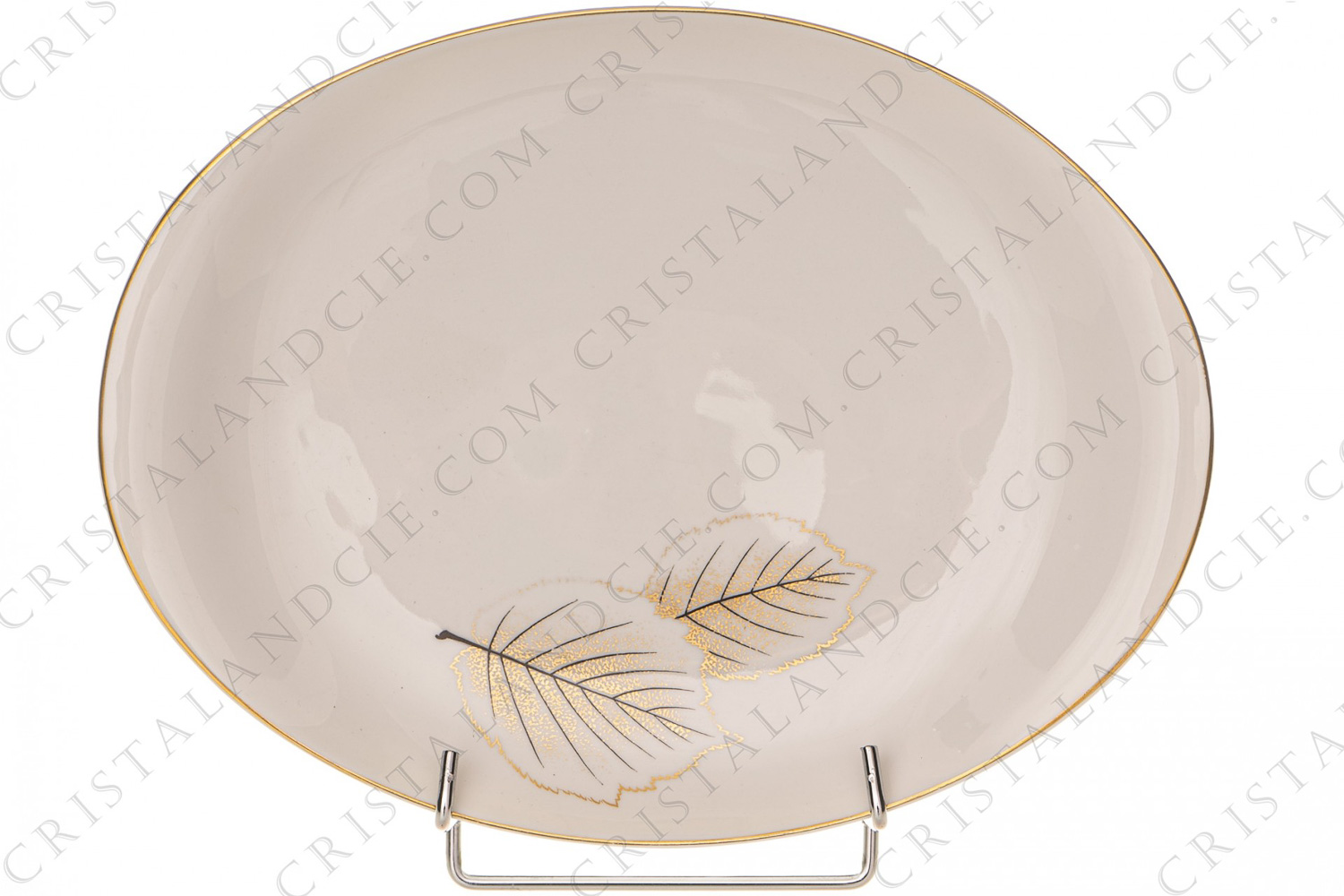 Oval platter in Limoges china by Bernardaud pattern Catherine created by Nicole Desjardin, decorated with gold and black leaves photo-1