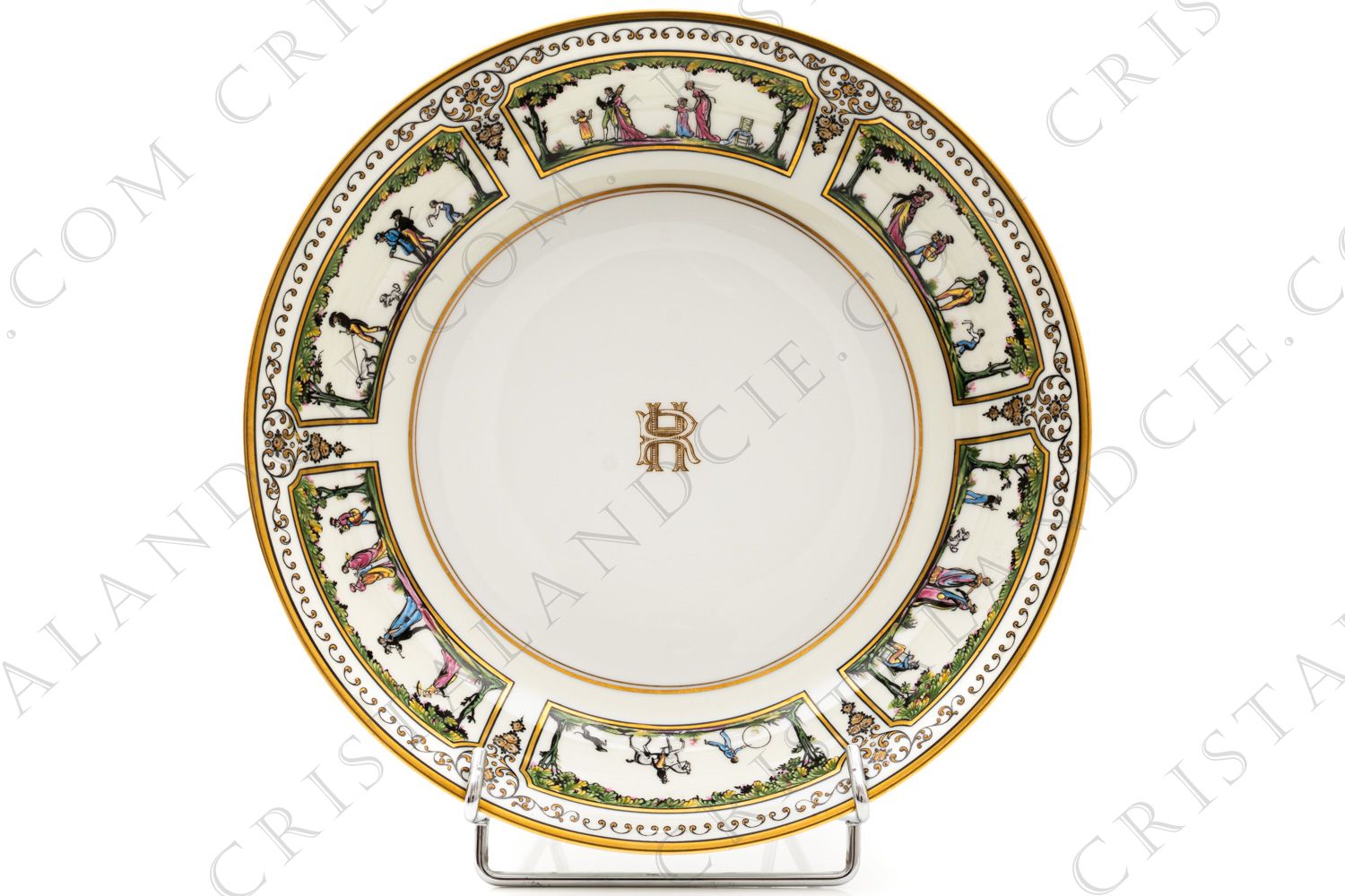 Round deep dish in Limoges china by Raynaud pattern Promenade au Palais Royal photo-1