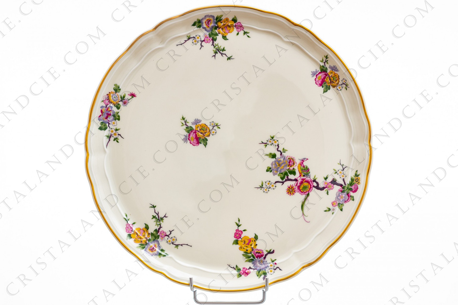 Tart dish in china of Limoges by Bernardaud pattern Bengali decorated with polychromes flowers and birds of paradise photo-1