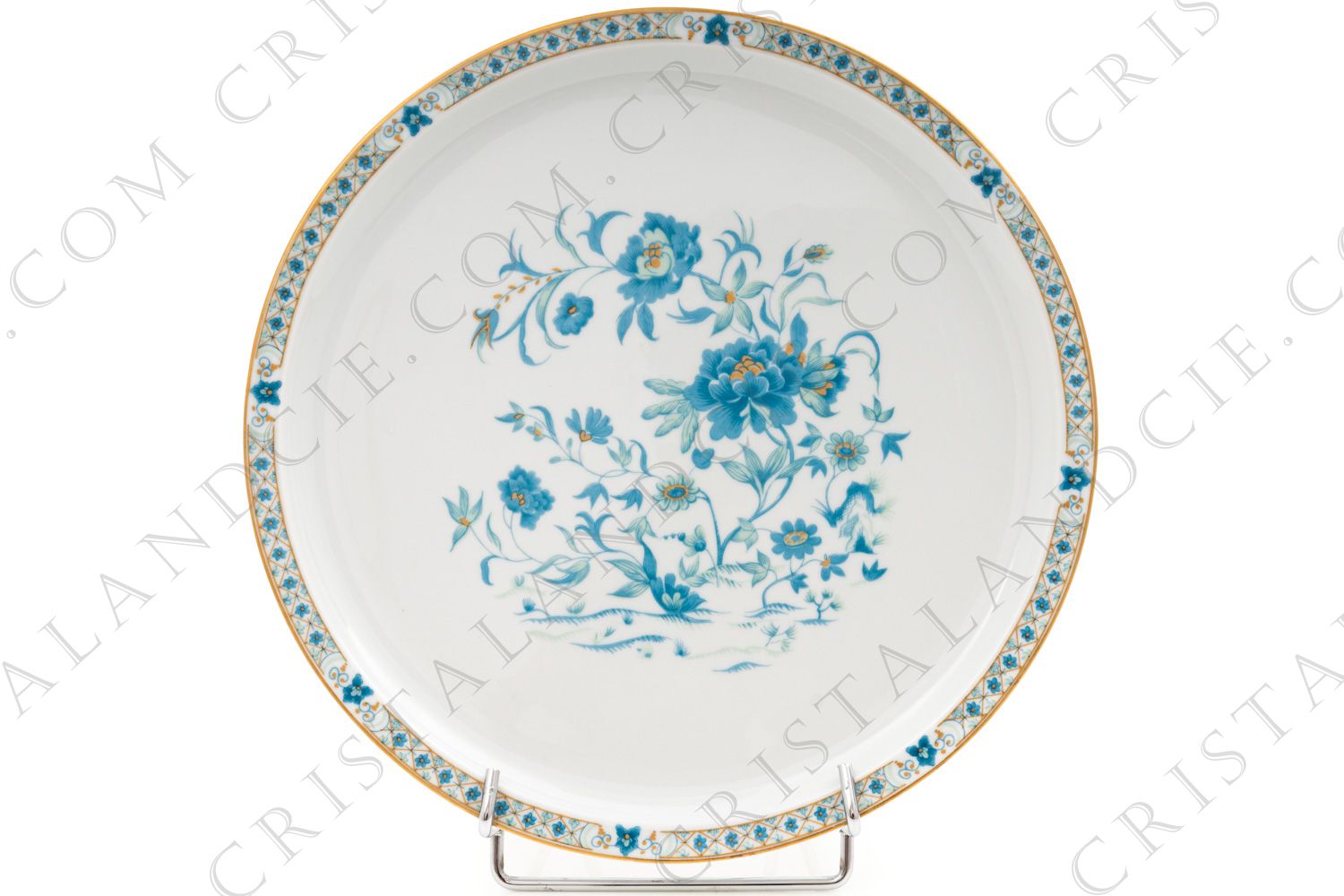 Plat à tarte en porcelaine de Limoges de la maison Haviland modèle Nankin à décor de fleurs en camaïeu de bleus et rehauts or photo-1
