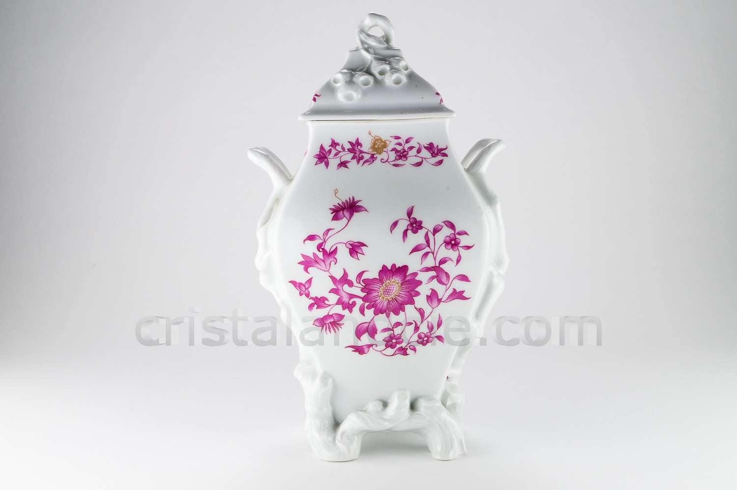 Covered vase in Limoges china by Bernardaud decorated with pink flowers photo-1