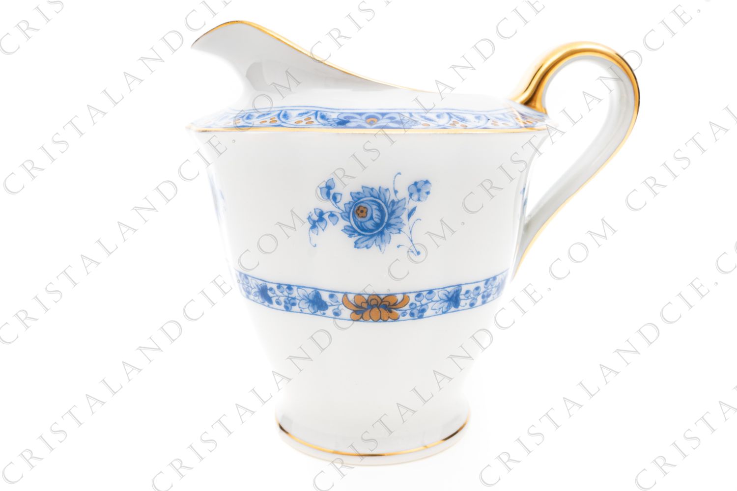 Pot à lait en porcelaine de Limoges de la maison Haviland modèle Arbre bleu forme Lutèce orné d un arbre fleuri pourpre et jaune en son centre, de frises végétales et d un liseré or photo-1