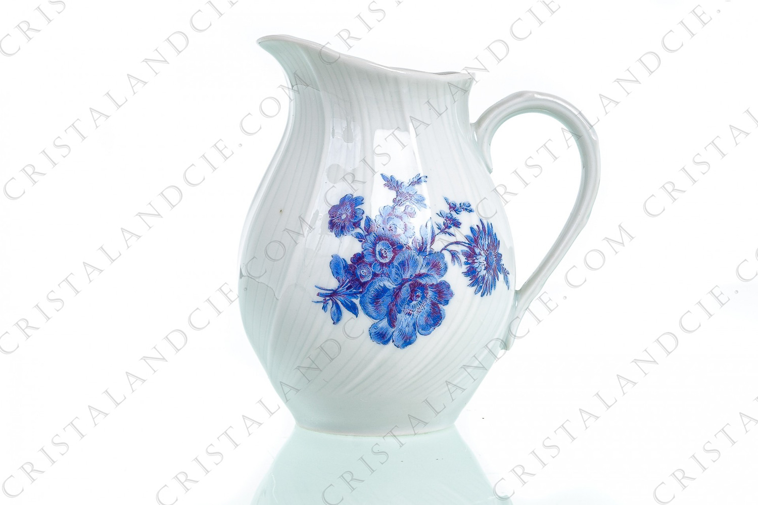 Creamer in Limoges china by Bernardaud shape Palme decorated with blue bouquets of flowers photo-1